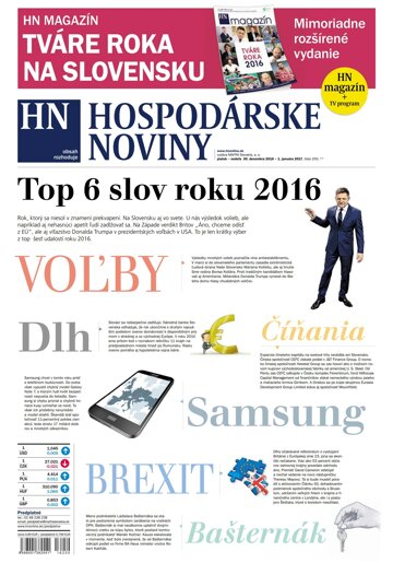 Obálka e-magazínu Hospodárske noviny 30.12.2016