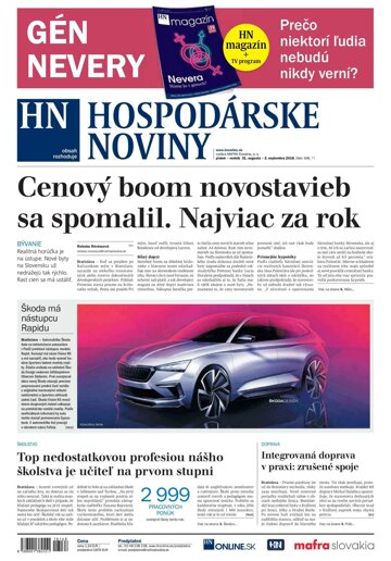 Obálka e-magazínu Hospodárske noviny 31.08.2018
