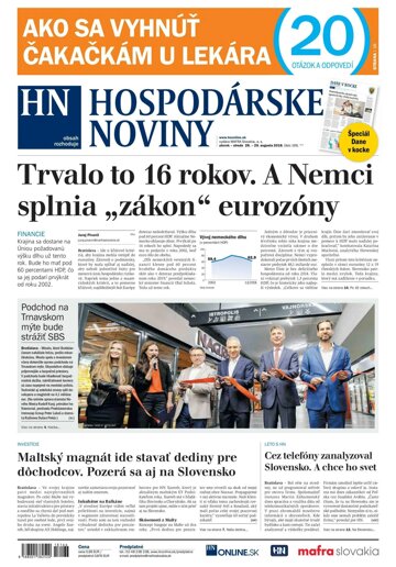 Obálka e-magazínu Hospodárske noviny 28.08.2018