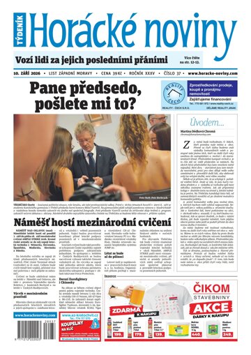 Obálka e-magazínu Horácké Noviny 37/2026
