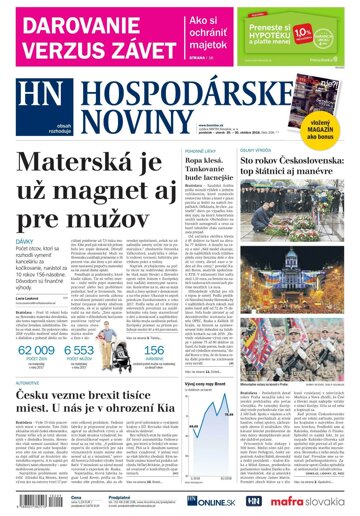 Obálka e-magazínu Hospodárske noviny 29.10.2018