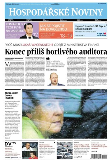 Obálka e-magazínu Hospodářské noviny 120 - 23.6.2015