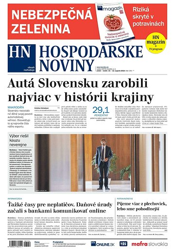 Obálka e-magazínu Hospodárske noviny 10.08.2018