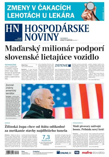 Obálka e-magazínu Hospodárske noviny 27.08.2018