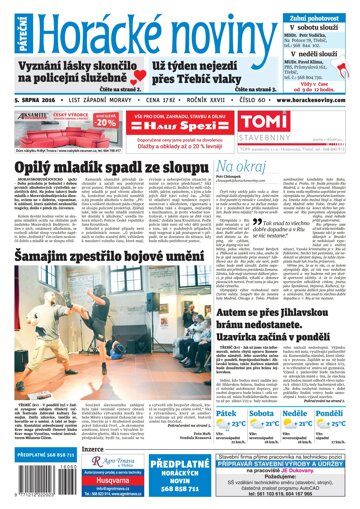 Obálka e-magazínu Horácké Noviny Pátek 4.8.2016 č.060