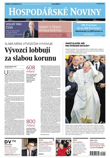 Obálka e-magazínu Hospodářské noviny 212 - 2.11.2016