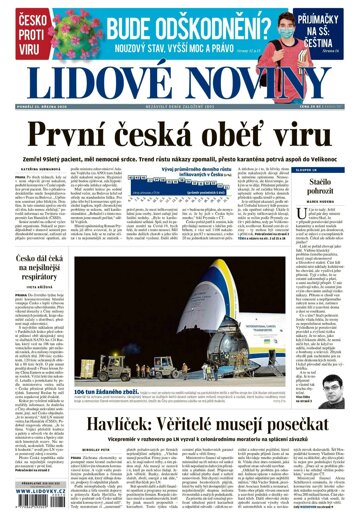 Obálka e-magazínu Lidové noviny 23.3.2020