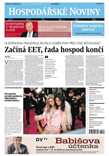 Obálka e-magazínu Hospodářské noviny 232 - 1.12.2016