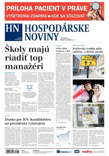 Obálka e-magazínu Hospodárske noviny 21.05.2018