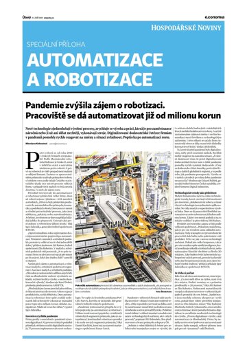Obálka e-magazínu Hospodářské noviny - příloha 183 - 21.9.2021 Automatizace a robotizace