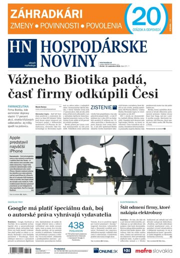 Obálka e-magazínu Hospodárske noviny 13.09.2018