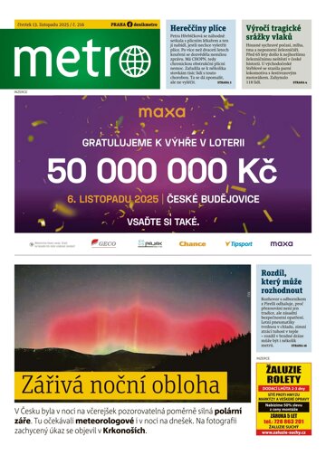 Obálka e-magazínu deník METRO 13.11.2025