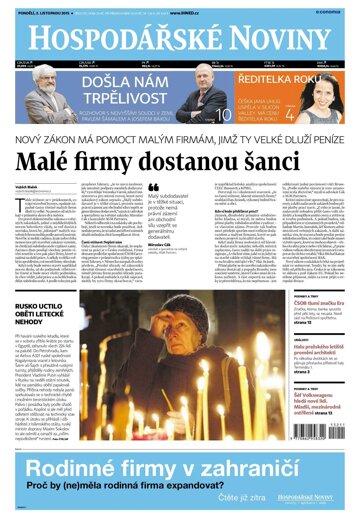 Obálka e-magazínu Hospodářské noviny 211 - 2.11.2015