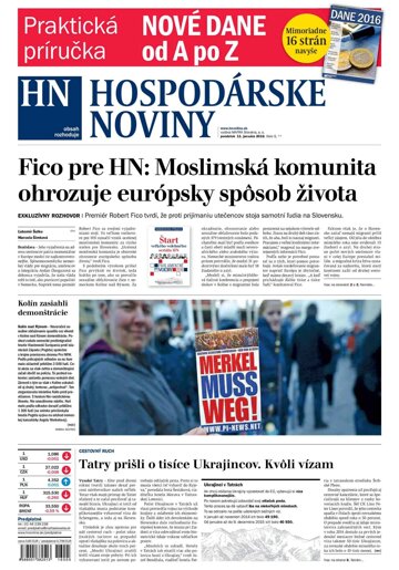 Obálka e-magazínu Hospodárske noviny 11.01.2016