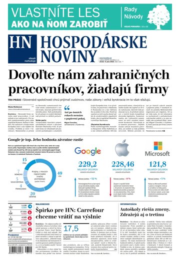 Obálka e-magazínu Hospodárske noviny 08.06.2016