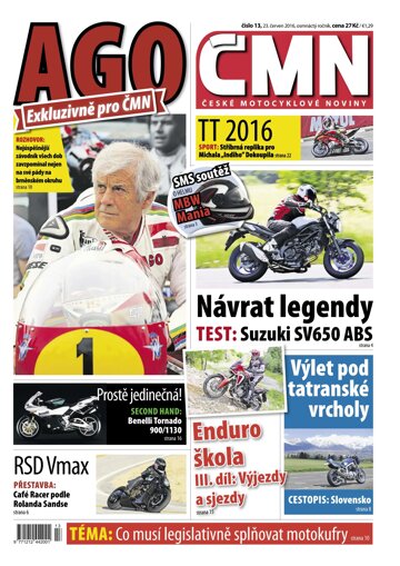 Obálka e-magazínu ČESKÉ MOTOCYKLOVÉ NOVINY 13/2016