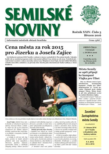 Obálka e-magazínu Semilské Noviny 3/2016