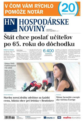 Obálka e-magazínu Hospodárske noviny 09.08.2018