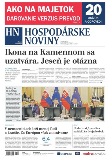 Obálka e-magazínu Hospodárske noviny 22.08.2019
