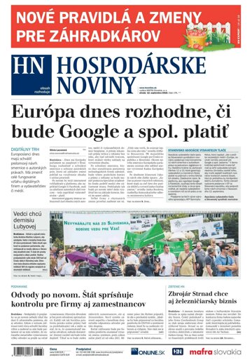 Obálka e-magazínu Hospodárske noviny 12.09.2018