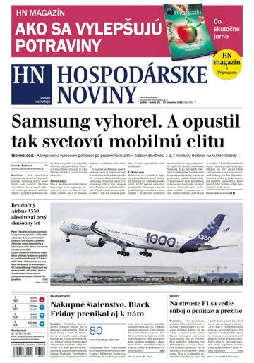 Obálka e-magazínu Hospodárske noviny 25.11.2016