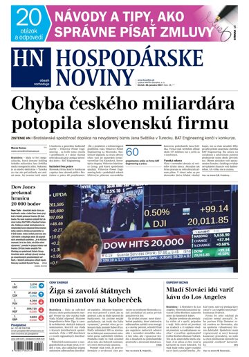 Obálka e-magazínu Hospodárske noviny 26.01.2017