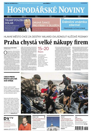 Obálka e-magazínu Hospodářské noviny 225 - 22.11.2016