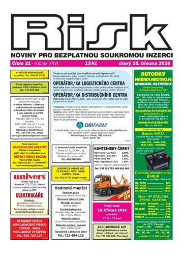 Obálka e-magazínu Risk 21/2016