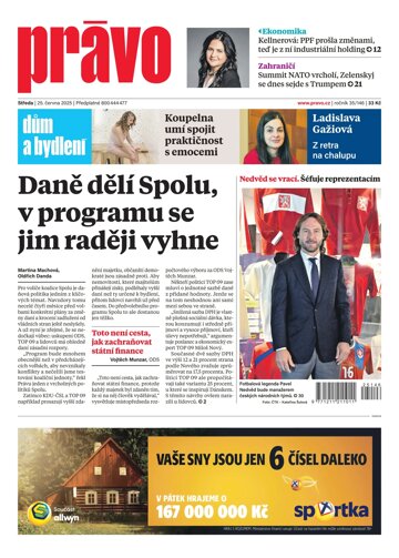 Obálka e-magazínu Deník Právo 25.6.2025