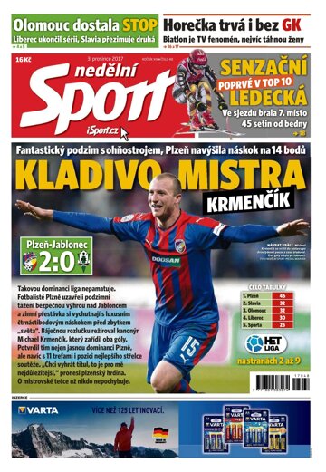 Obálka e-magazínu Nedělní Sport 3.12.2017