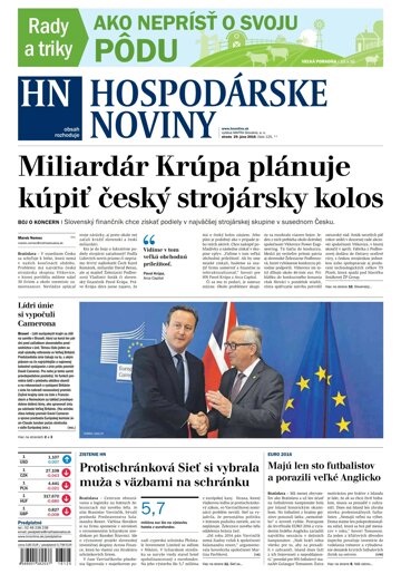 Obálka e-magazínu Hospodárske noviny 29.06.2016