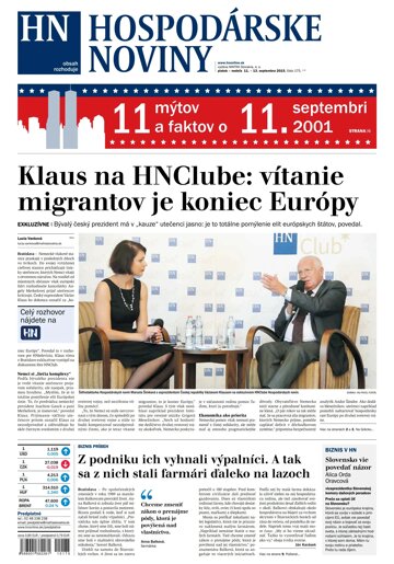 Obálka e-magazínu Hospodárske noviny 11.09.2015