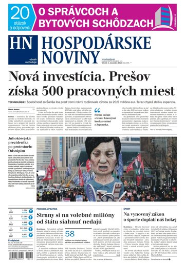 Obálka e-magazínu Hospodárske noviny 01.12.2016