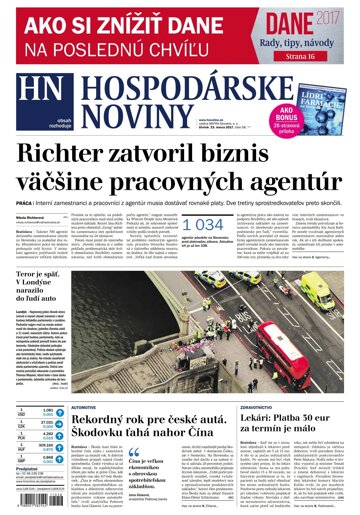 Obálka e-magazínu Hospodárske noviny 23.03.2017