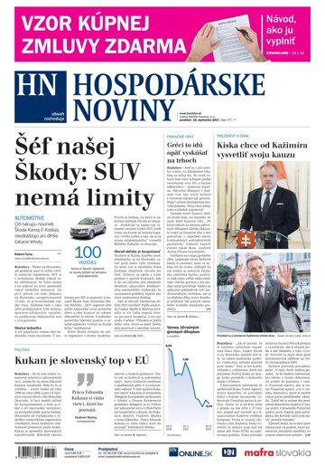 Obálka e-magazínu Hospodárske noviny 18.09.2017