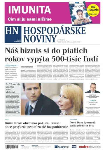 Obálka e-magazínu Hospodárske noviny 23.11.2018