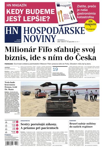 Obálka e-magazínu Hospodárske noviny 12.08.2016