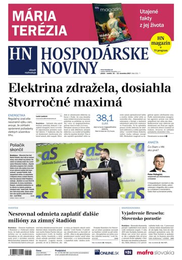 Obálka e-magazínu Hospodárske noviny 10.11.2017