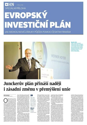 Obálka e-magazínu Hospodářské noviny - příloha 043 - 2.3.2016 Evropský investiční plán