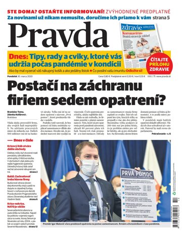 Obálka e-magazínu Pravda 30. 3. 2020