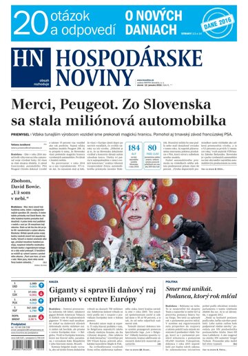 Obálka e-magazínu Hospodárske noviny 12.01.2016