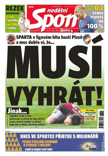Obálka e-magazínu Nedělní Sport 15.10.2017