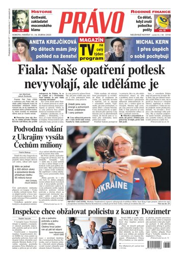 Obálka e-magazínu Deník Právo 15.4.2023