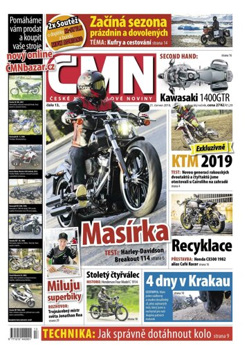 Obálka e-magazínu ČESKÉ MOTOCYKLOVÉ NOVINY 13/2018