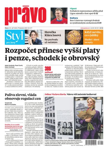 Obálka e-magazínu Deník Právo 22.9.2026