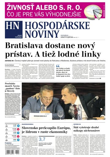 Obálka e-magazínu Hospodárske noviny 15.08.2016