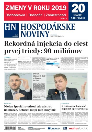 Obálka e-magazínu Hospodárske noviny 03.01.2019