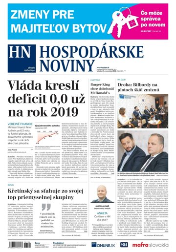Obálka e-magazínu Hospodárske noviny 21.11.2018