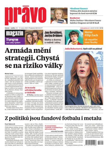 Obálka e-magazínu Deník Právo 30.8.2025
