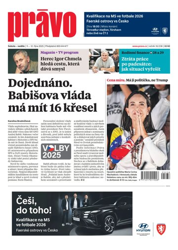 Obálka e-magazínu Deník Právo 11.10.2025